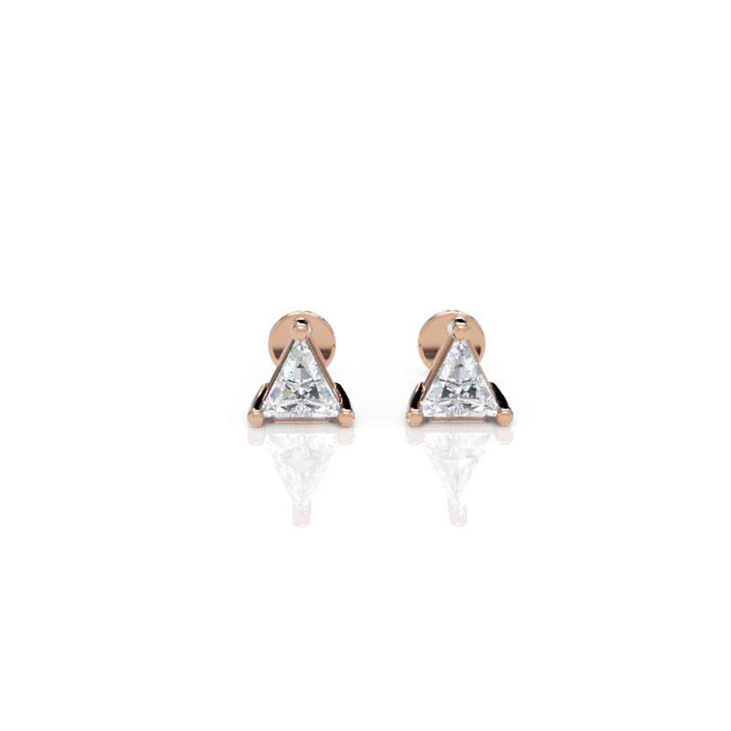 Triangle Cut Diamond Stud Earrings In White Gold - Four