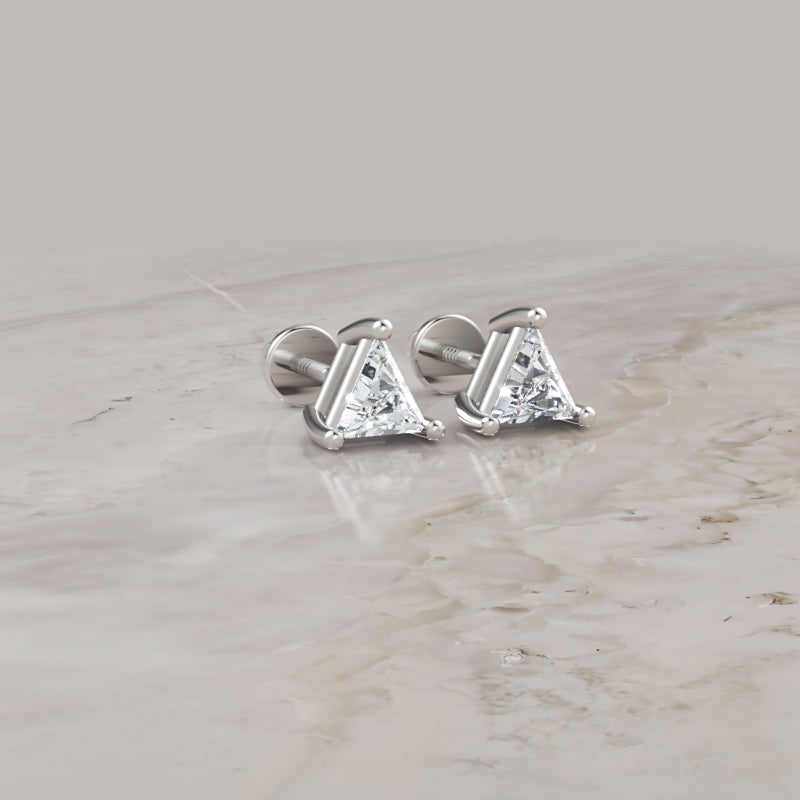 Triangle Diamond Stud Earrings In White Gold - One