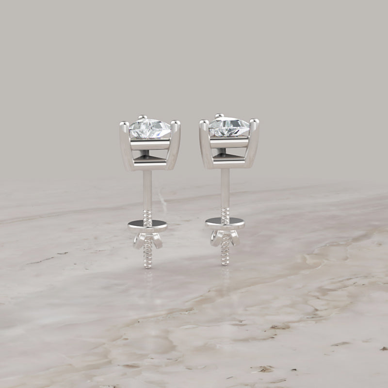 Triangle Diamond Stud Earrings In White Gold - Three