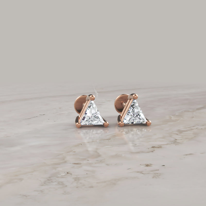 Triangle Diamond Stud Earrings In White Gold - Four