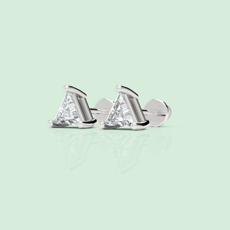 Triangle Diamond Stud Earrings - One