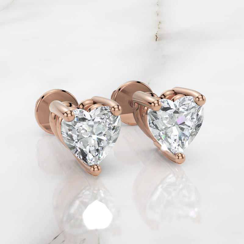 Heart Shaped Diamond Stud Earrings In White Gold - Three