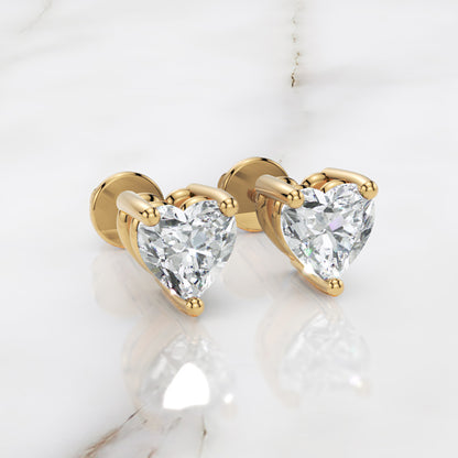 Heart Shaped Diamond Stud Earrings In White Gold - Four