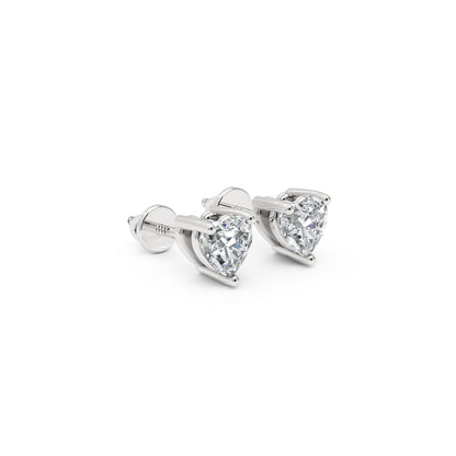 Heart Shape Diamond Stud Earrings In Gold - One