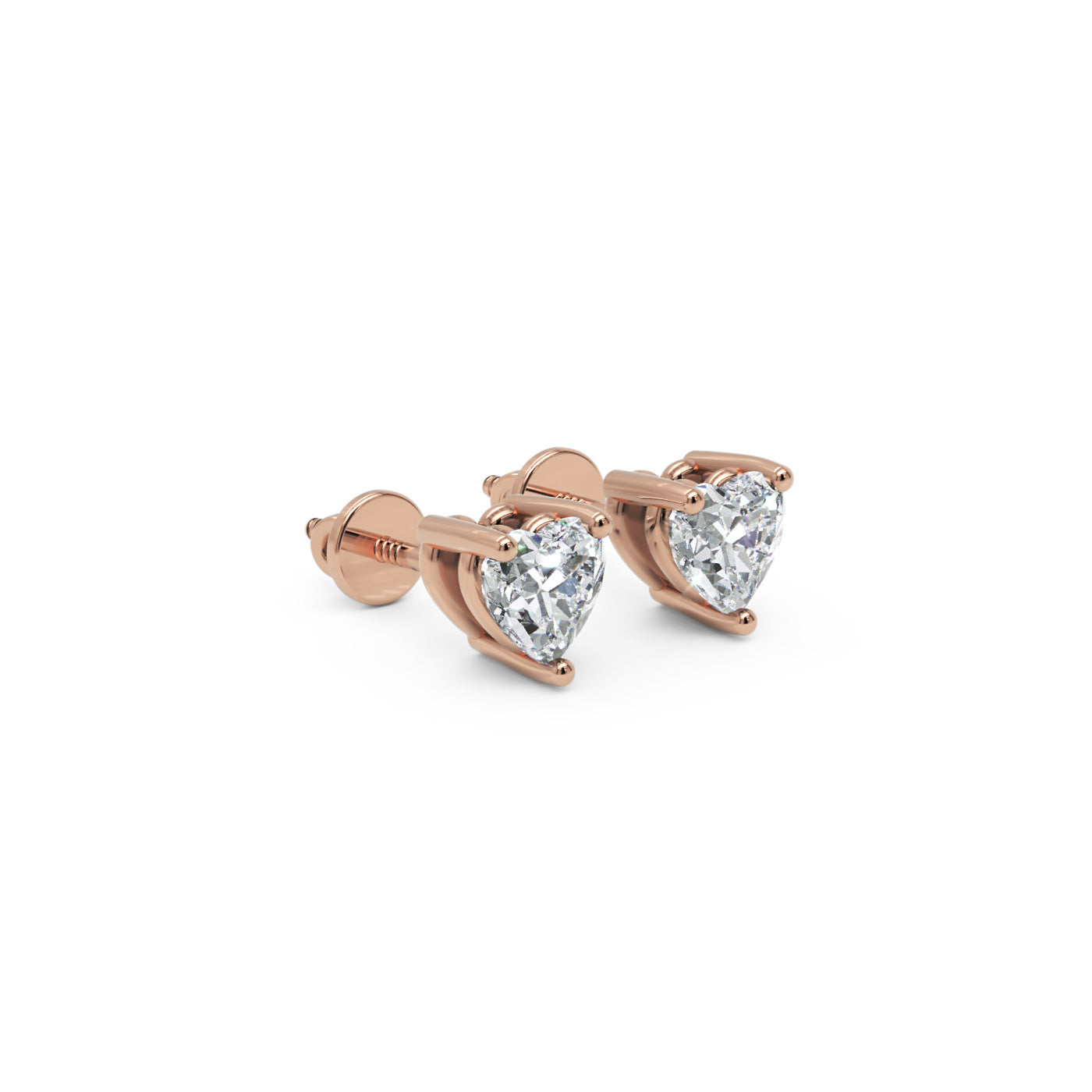 Heart Shape Diamond Stud Earrings In Gold - Three