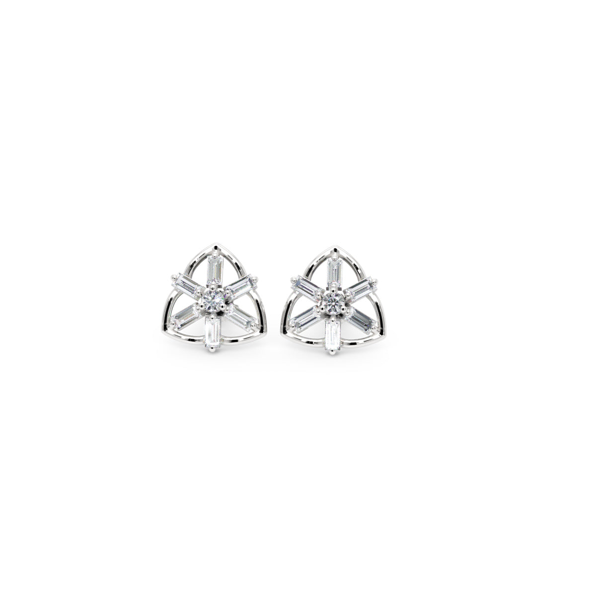 Baguette Diamond Unique Triangle Stud Earrings In Gold - One