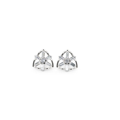 Baguette Diamond Unique Triangle Stud Earrings In Gold - One