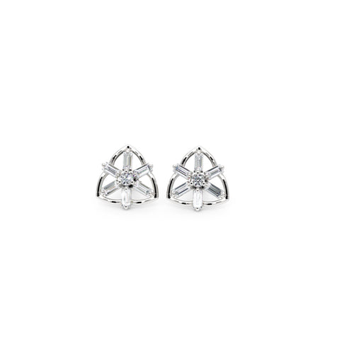 Baguette Diamond UNIQUE Triangle Stud Earrings in Gold