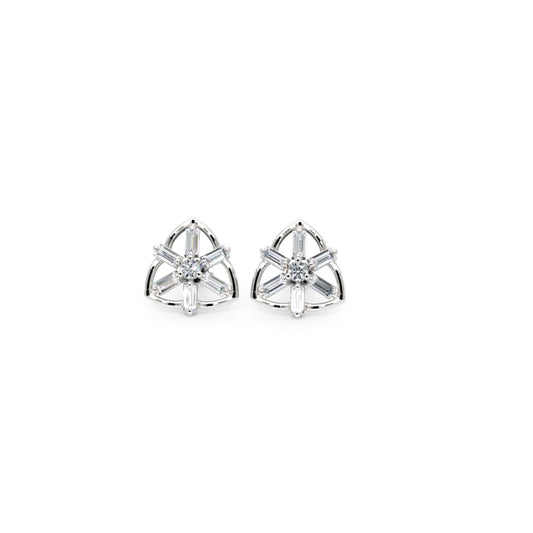 Baguette Diamond Triangle Stud Earrings in White Gold