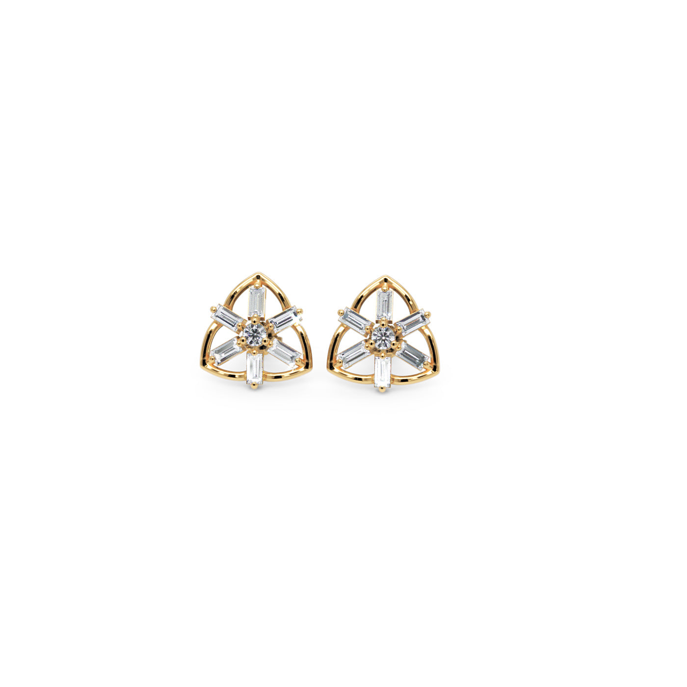 Baguette Diamond Unique Triangle Stud Earrings In Gold - Four