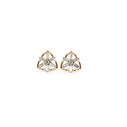 Baguette Diamond Unique Triangle Stud Earrings In Gold - Four