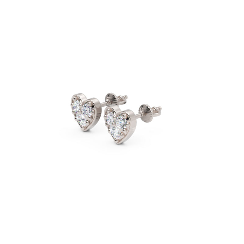 Diamond Heart Petite Stud Earrings In Gold - One