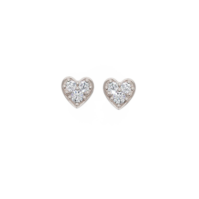 Diamond Heart Petite Stud Earrings In Gold - Four