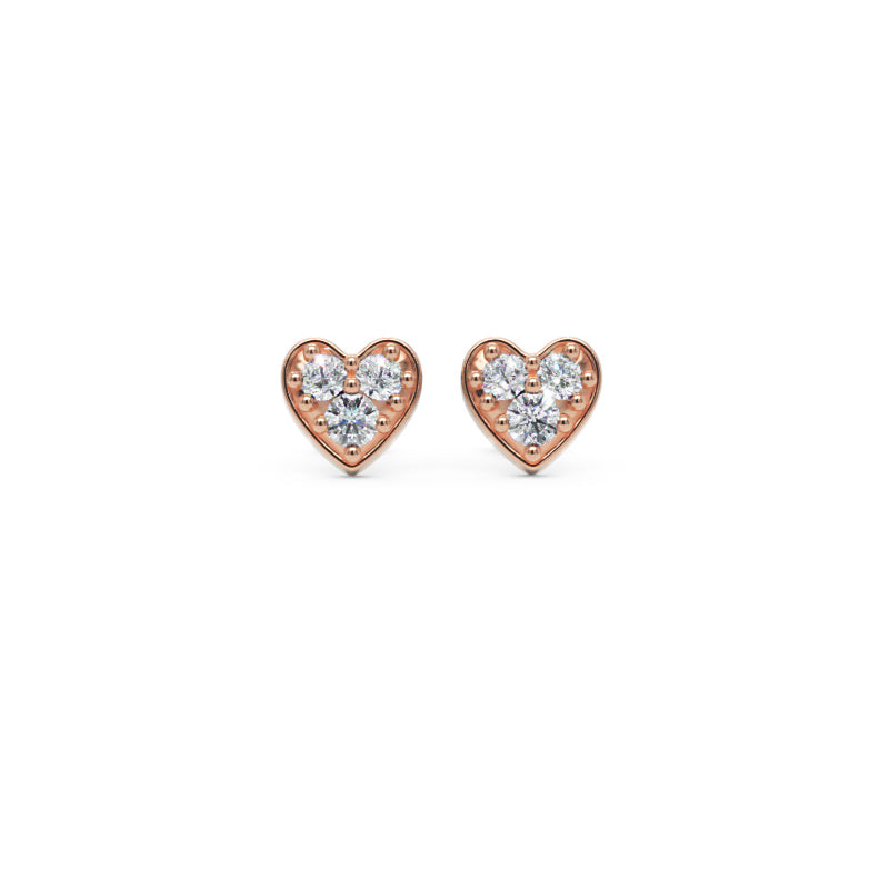 Diamond Heart Petite Stud Earrings In Gold - Five