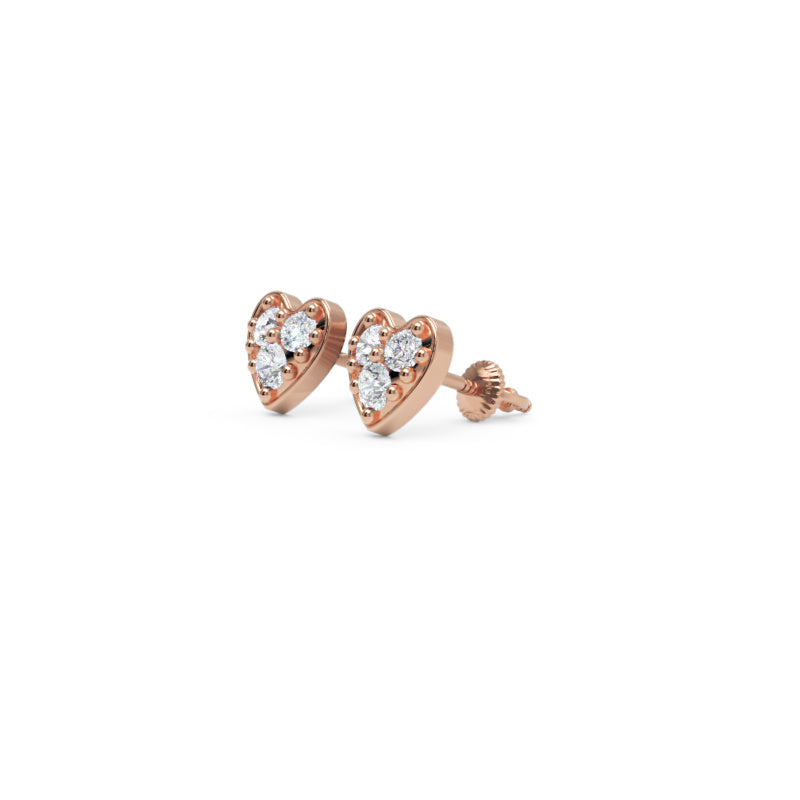 Diamond Heart Petite Stud Earrings In Gold - Six
