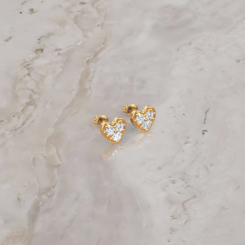 Diamond Heart Petite Stud Earrings In Gold - Seven