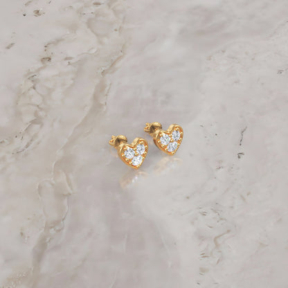 Diamond Heart Petite Stud Earrings In Gold - Seven