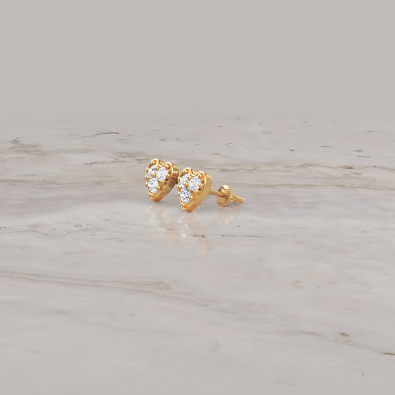 Diamond Heart Petite Stud Earrings In Gold - Eight