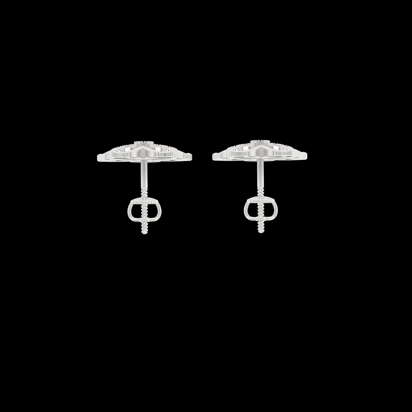 Diamond Flower Stud Modern Earrings In White Gold - Three