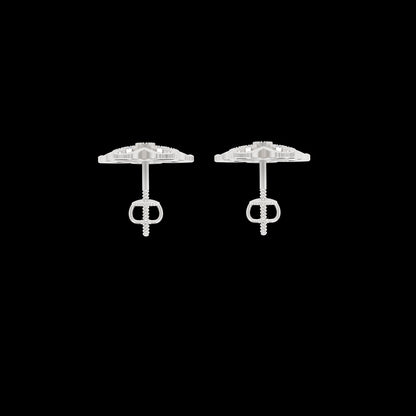 Diamond Flower Stud Modern Earrings In White Gold - Three