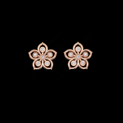 Diamond Flower Stud Modern Earrings In White Gold - Five