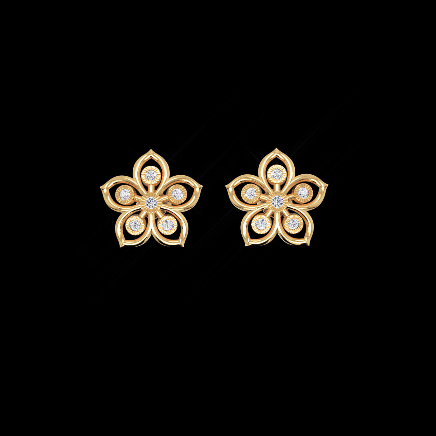 Diamond Flower Stud Modern Earrings In White Gold - Six