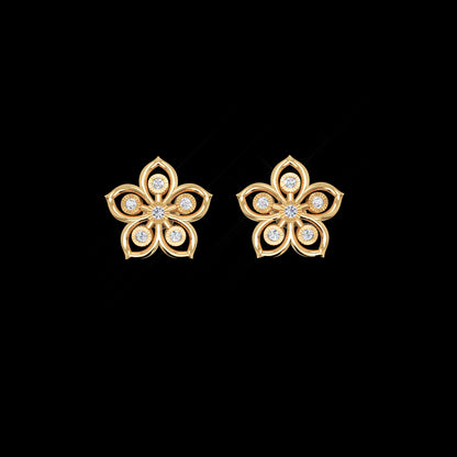 Diamond Flower Stud Modern Earrings In White Gold - Six