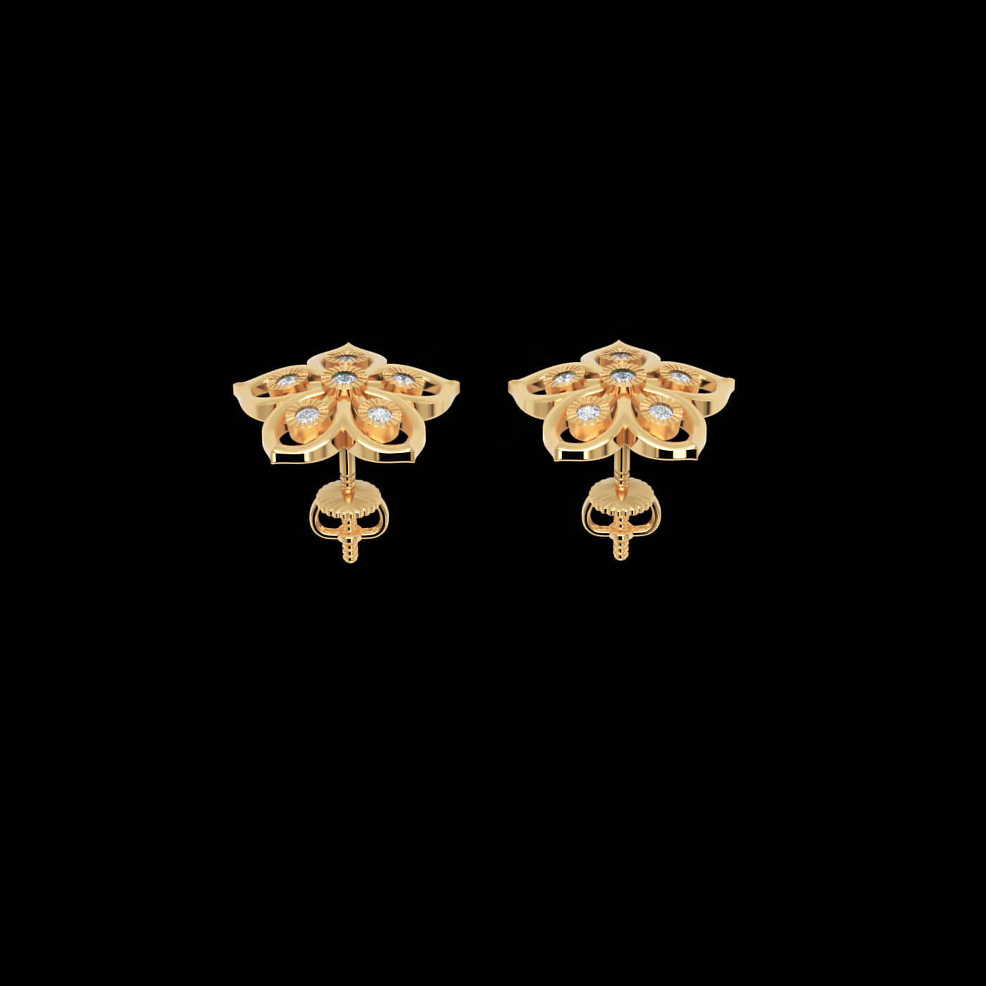 Diamond Flower Stud Modern Earrings In White Gold - Seven