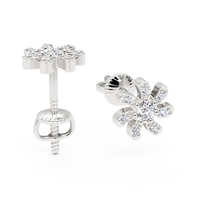 Diamond Flower Stud Earrings In Gold - One