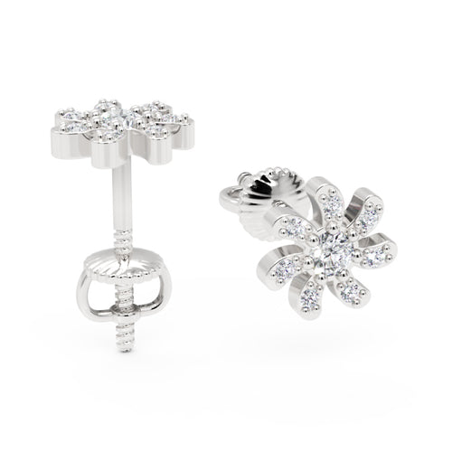 Diamond Flower Stud Earrings in Gold