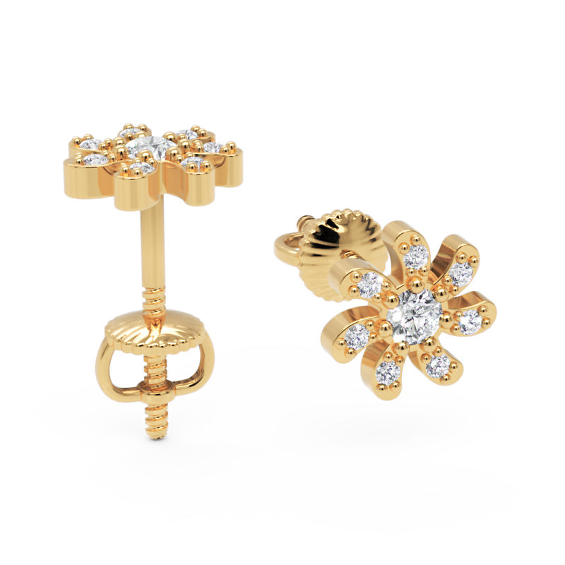 Diamond Flower Stud Earrings In Gold - Four