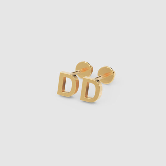 Gold Letter D Initial Stud Earrings