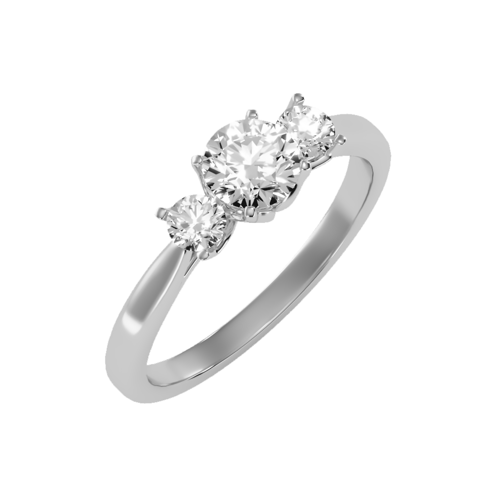 Ebullience Three Stone Diamond Engagement Ring In 925 Sterling Silver - Five