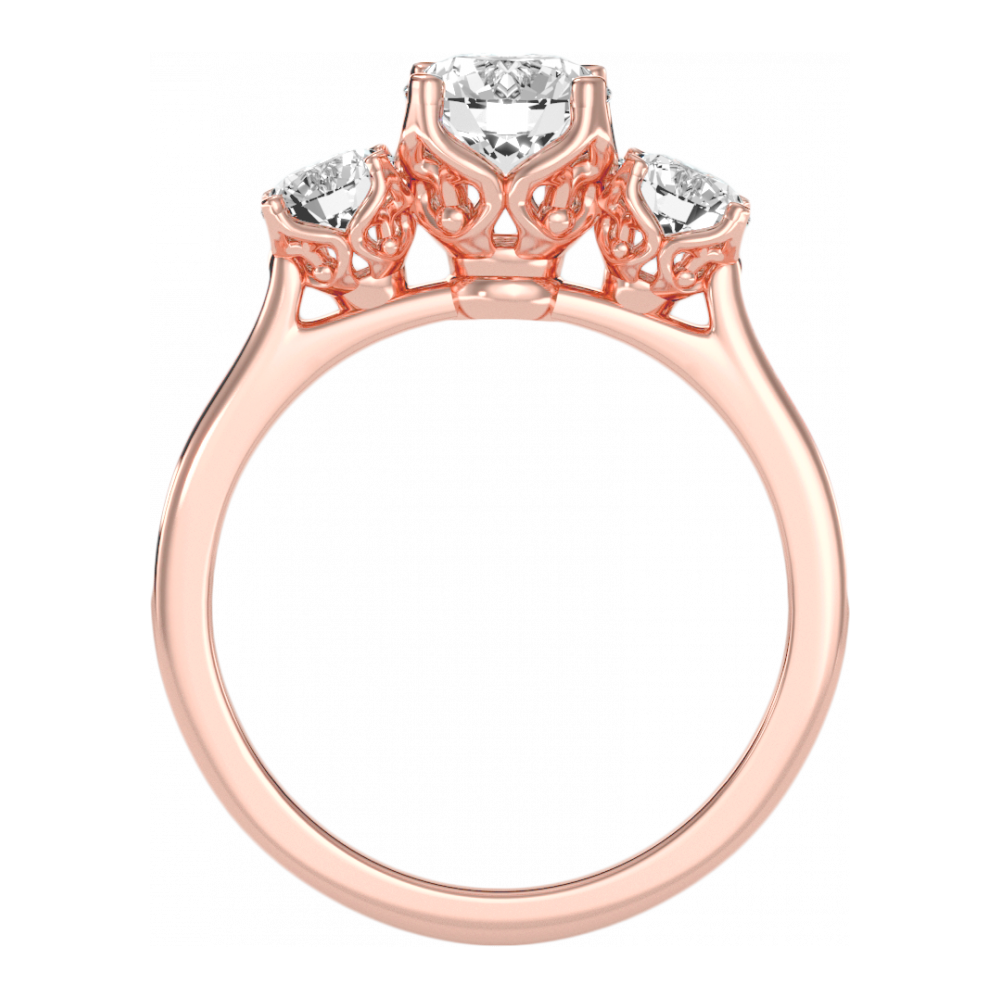 Elegance Three Round Diamond Shaped Ring - Nine