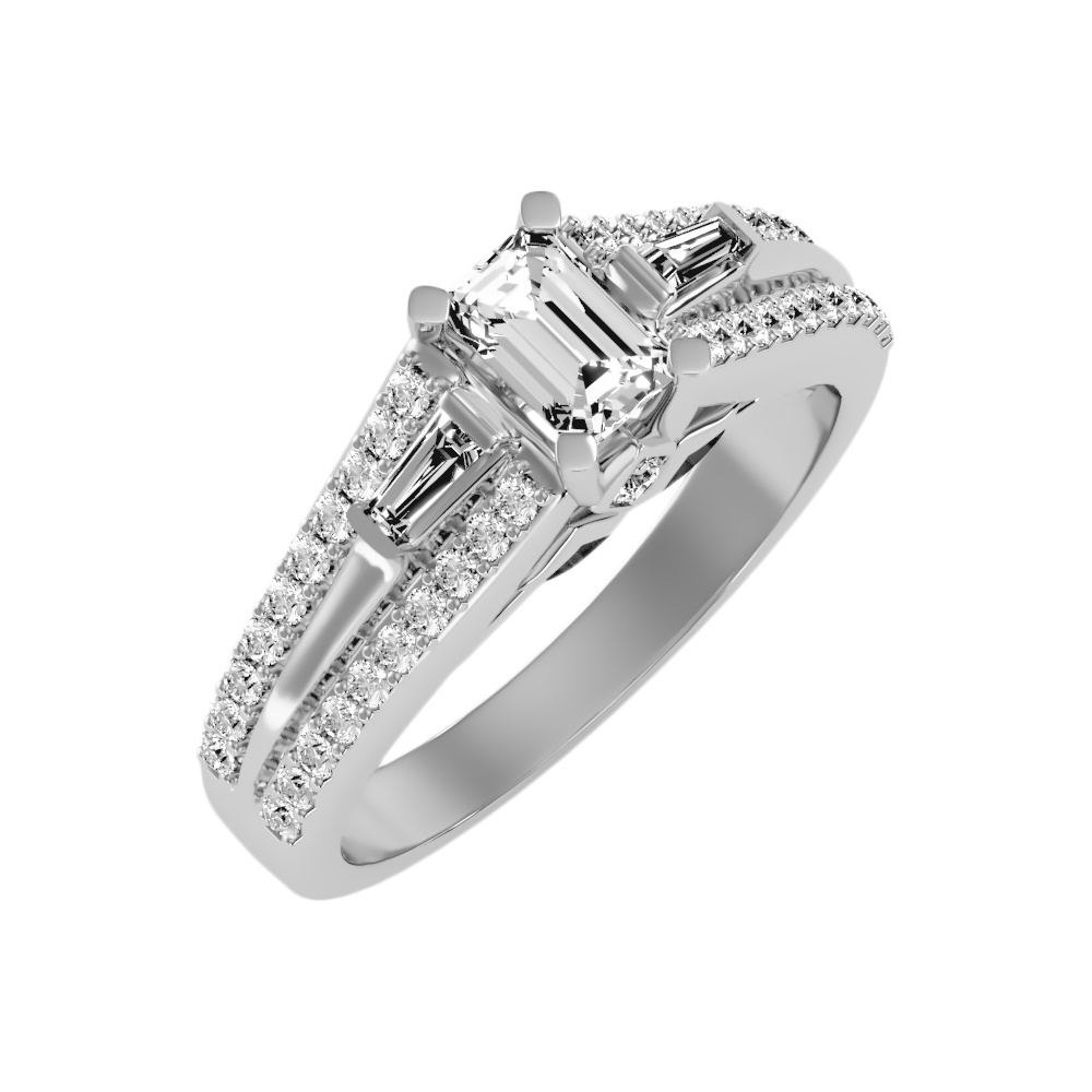 Ellie Emerald Diamond Ring In 925 Sterling Silver - Five