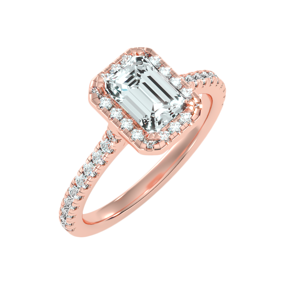 Emerald Cut Halo Diamond Engagement Ring In 925 Sterling Silver - One