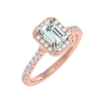 Emerald Cut Halo Diamond Engagement Ring In 925 Sterling Silver - One