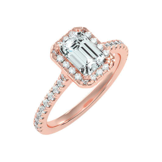 Emerald Cut Halo Diamond Engagement Ring - One