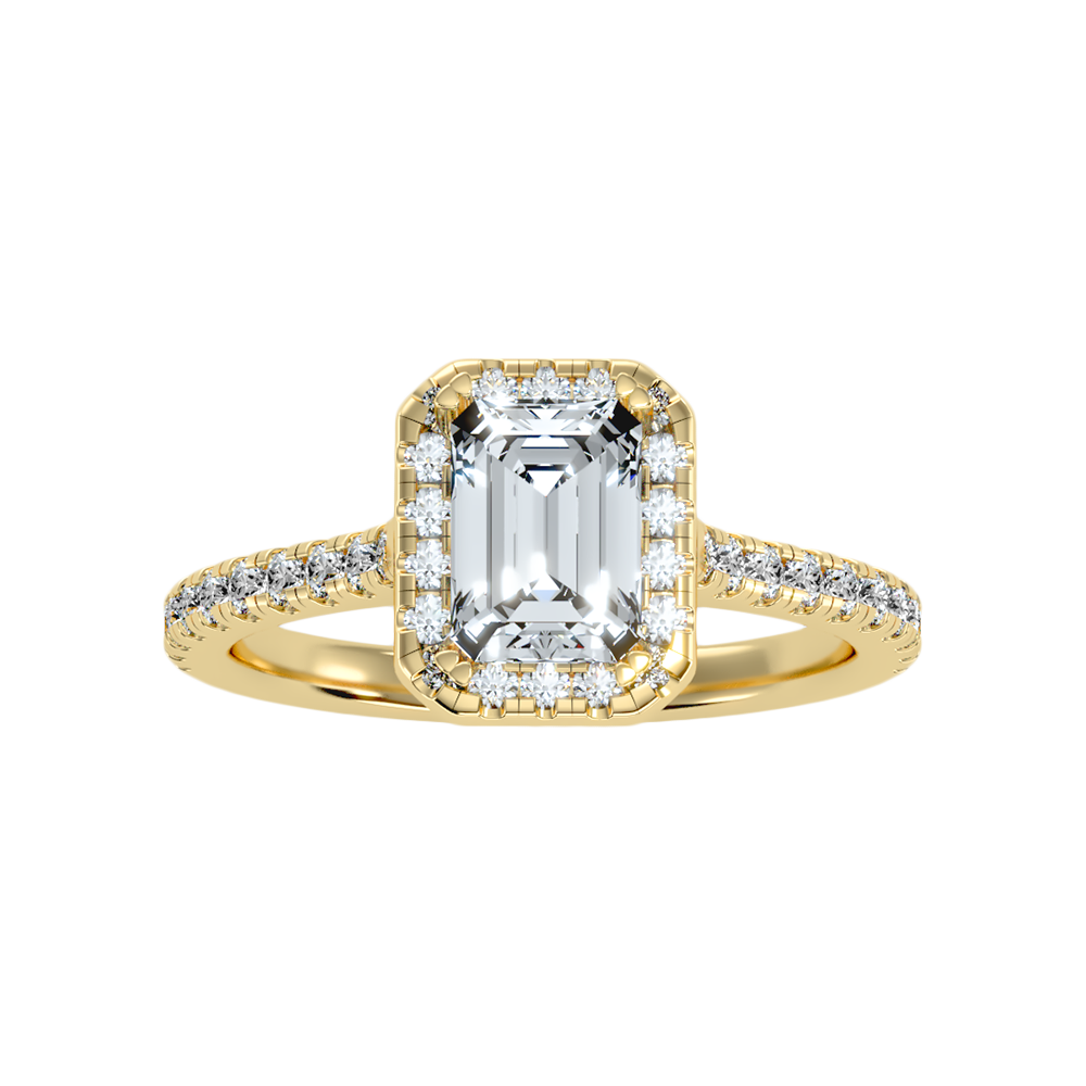 Emerald Cut Halo Diamond Engagement Ring - Ten