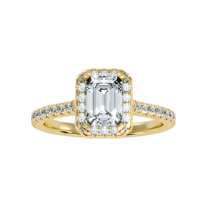 Emerald Cut Halo Diamond Engagement Ring In 925 Sterling Silver - Ten