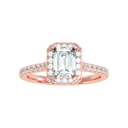 Emerald Cut Halo Diamond Engagement Ring In 925 Sterling Silver - Three