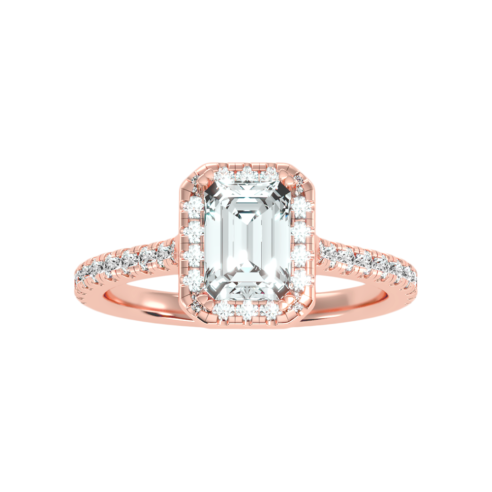 Emerald Cut Halo Diamond Engagement Ring - Three