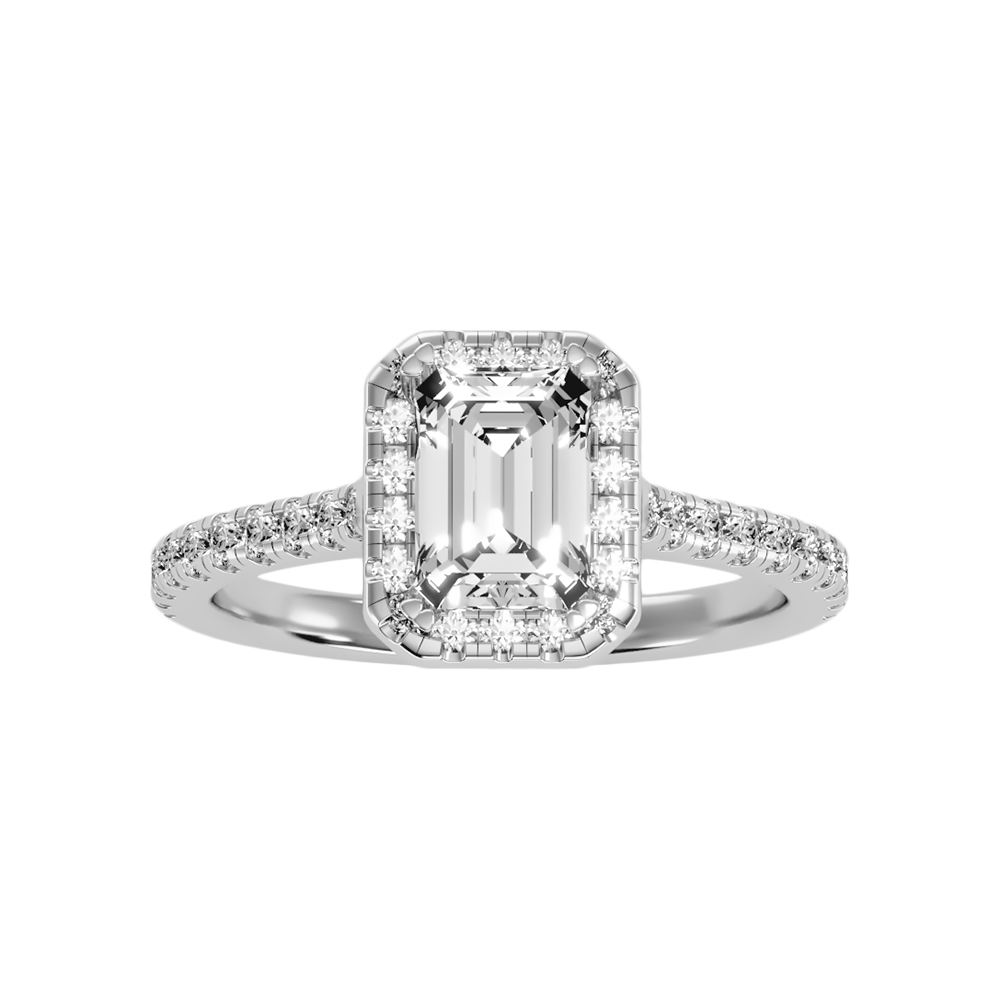 Emerald Cut Halo Diamond Engagement Ring In 925 Sterling Silver - Six