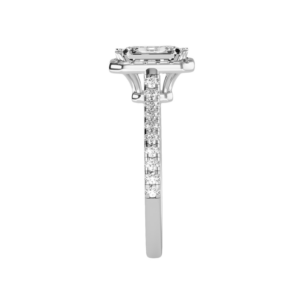 Emerald Cut Halo Diamond Engagement Ring In 925 Sterling Silver - Seven