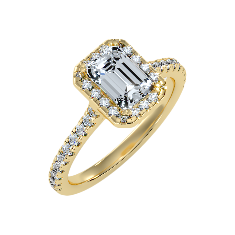 Emerald Cut Halo Diamond Engagement Ring In 925 Sterling Silver - Nine