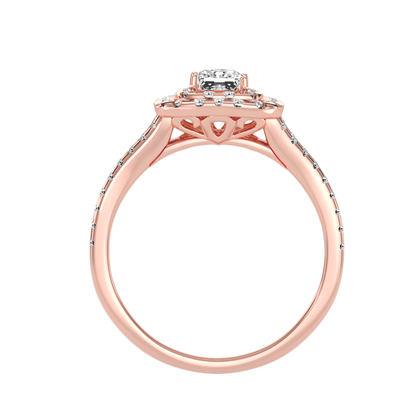 Rose Gold Emerald Cut Diamond Halo Engagement Ring With Pav Band - One