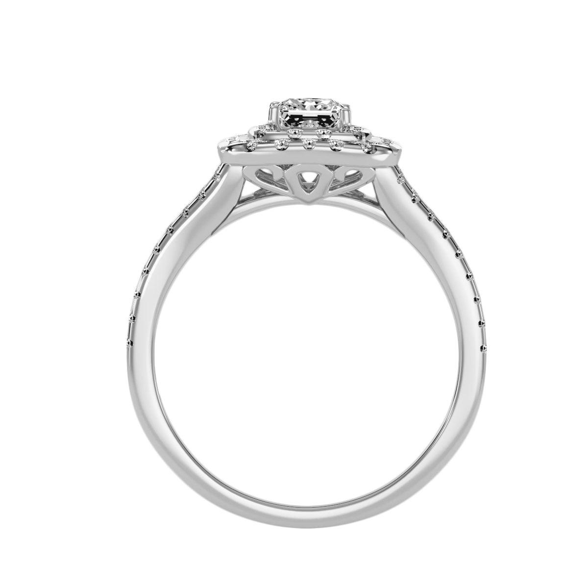Rose Gold Emerald Cut Diamond Halo Engagement Ring With Pav Band - Six