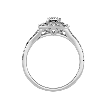 Rose Gold Emerald Cut Diamond Halo Engagement Ring With Pav Band - Six