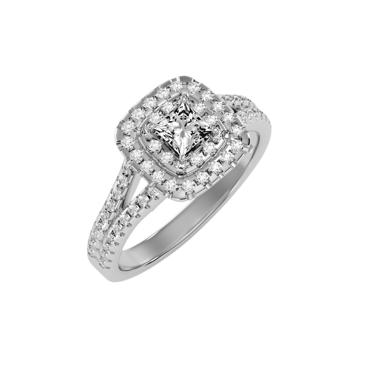 Rose Gold Emerald Cut Diamond Halo Engagement Ring With Pav Band - Seven