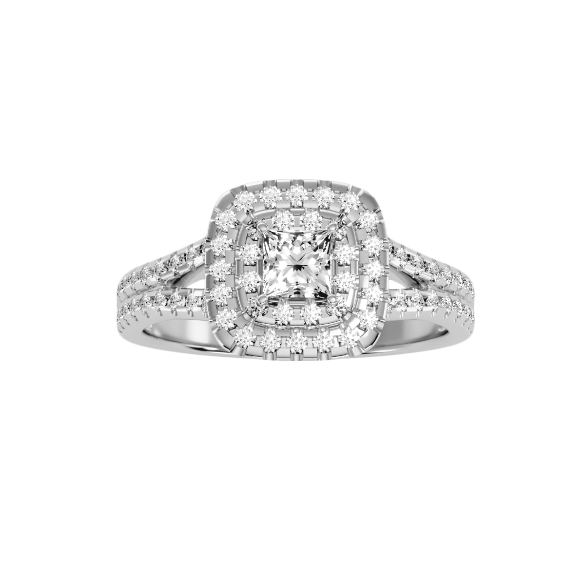 Rose Gold Emerald Cut Diamond Halo Engagement Ring With Pav Band - Nine